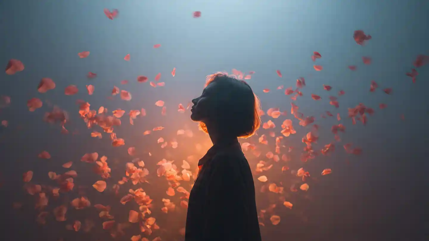 Light floating petals representing smelling flowers meaning and spiritual fragrance signs